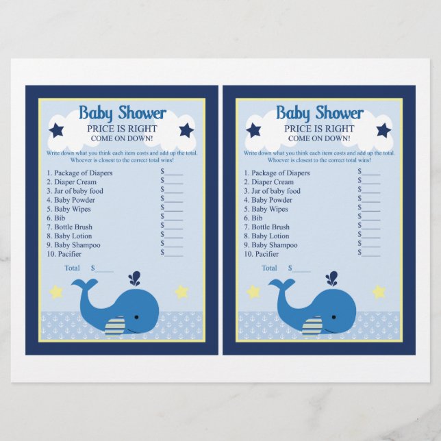 Papier Brody Whale Nautical Price Baby shower de jeu (Devant)