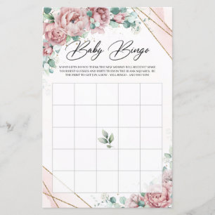 Papier Broussailleux roses eucalyptus or cadre bébé bingo