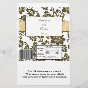 Papier Brown/Creme Floral Mariage damassé Candy Wrapper