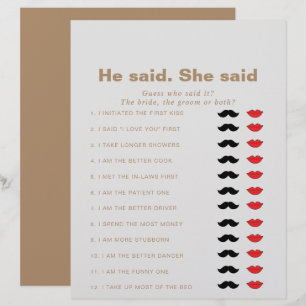 Papier Brown Il Dit Qu'Elle A Dit Fête des mariées Game