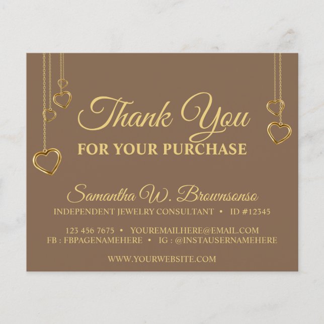 Papier Brown Simple Clean Heart Merci Or (Devant)