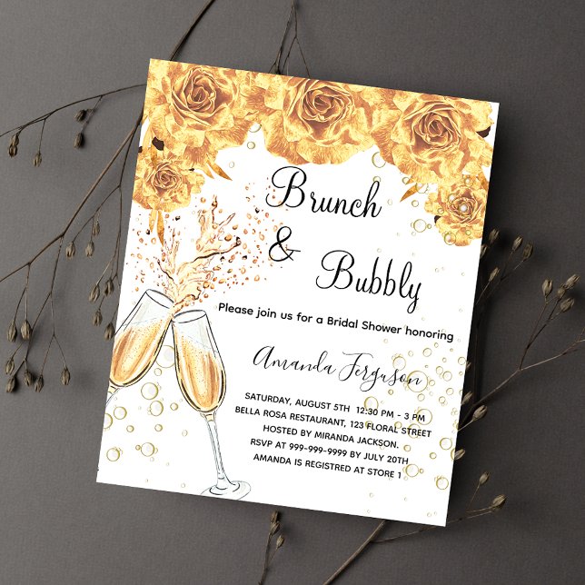 Papier Brunch Bubbly Fête des mariées or invitation (Créateur téléchargé)