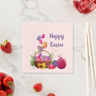 Papier Brunch de Pâques oeufs roses dans la serviette en