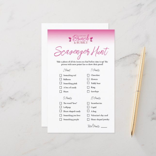Papier Brunch et Bubbly Galentines Jeu de chasse au tréso (Devant/Arrière en situation)