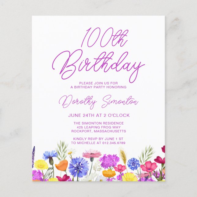 Papier BUDGET 100e anniversaire Fleur sauvage violet Invi (Devant)