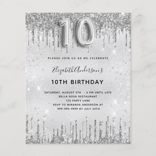 Papier Budget 10e anniversaire parties scintillant argent (Devant)
