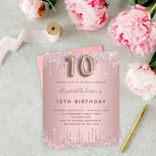 Papier BUDGET 10e anniversaire rose poussiéreux parties s