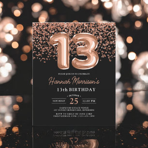 Papier Budget 13e anniversaire Rose Gold Black Invitation