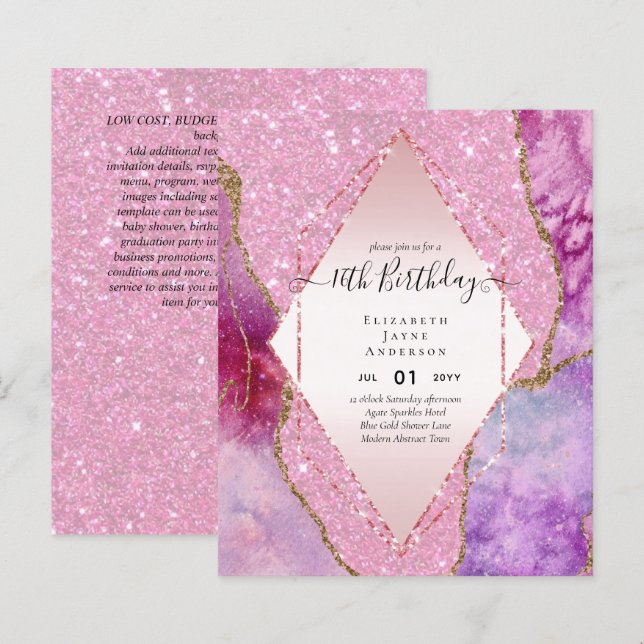 Papier BUDGET 16e anniversaire Glittery AGATE Sparkle Inv (Devant / Derrière)