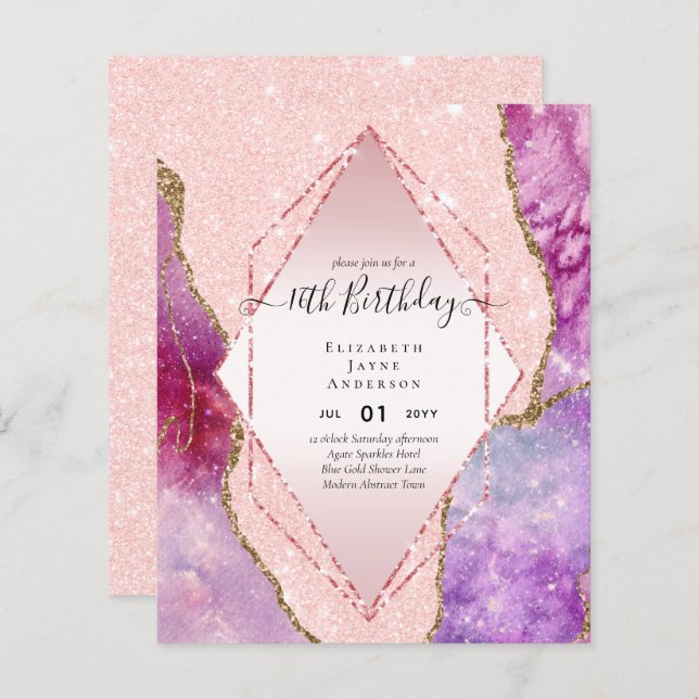 Papier BUDGET 16e anniversaire Glittery AGATE Sparkle Inv (Devant / Derrière)