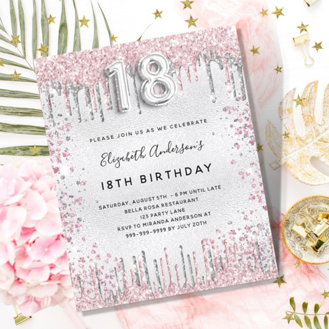 Papier Budget 18e anniversaire argent rose invitation (Créateur téléchargé)