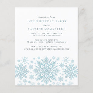 Papier BUDGET 18e anniversaire Blue Snowflake Invitation