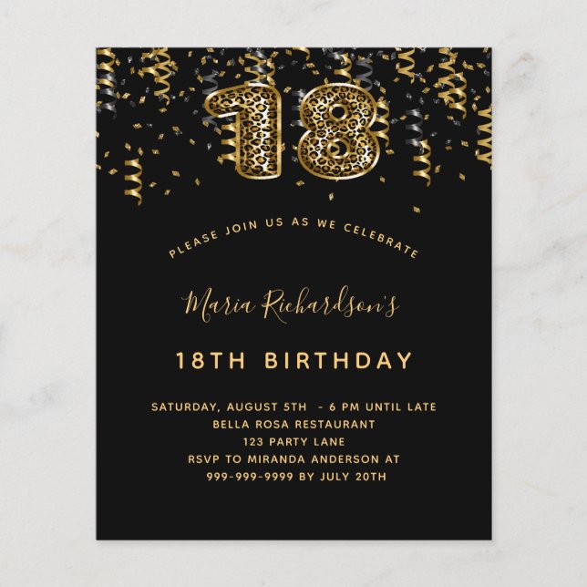 Papier Budget 18e anniversaire de la fête léopard d'or no (Devant)