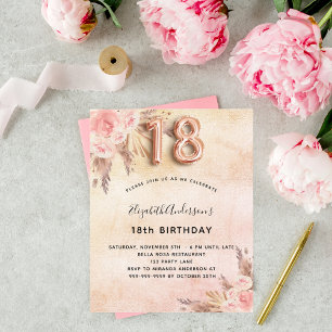 Papier Budget 18e anniversaire pampas herbe invitation ro