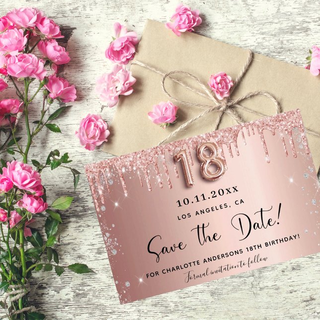 Papier Budget 18e anniversaire rose or enregistrer la dat (Créateur téléchargé)