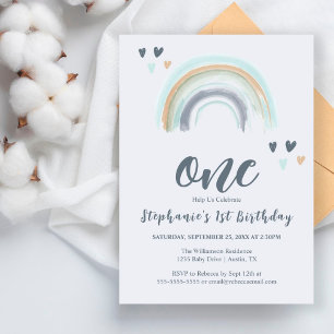 Papier Budget 1er Anniversaire Bleu Boho Arc-en-Ciel