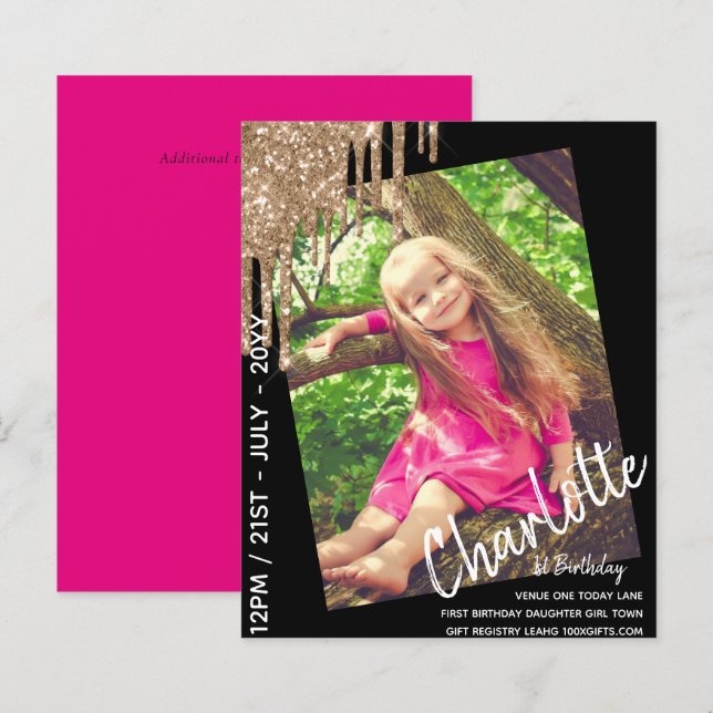 Papier BUDGET 1er anniversaire fille un aujourd'hui Invit (Devant / Derrière)