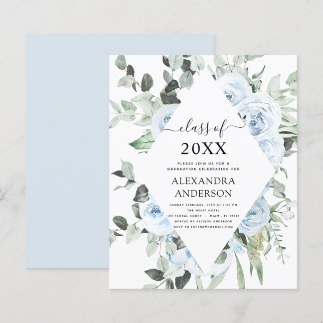 Papier Budget 2022 Dusty Blue Graduation Floral Greenery (Devant / Derrière)