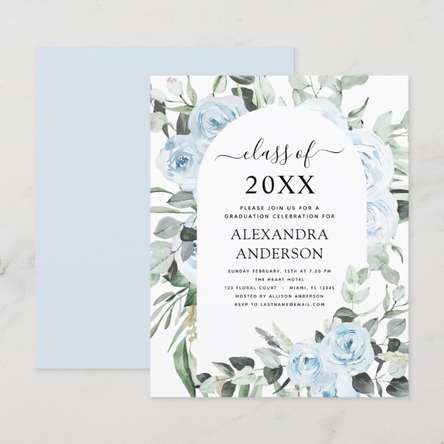 Papier Budget 2022 Dusty Blue Graduation Floral Greenery (Devant / Derrière)