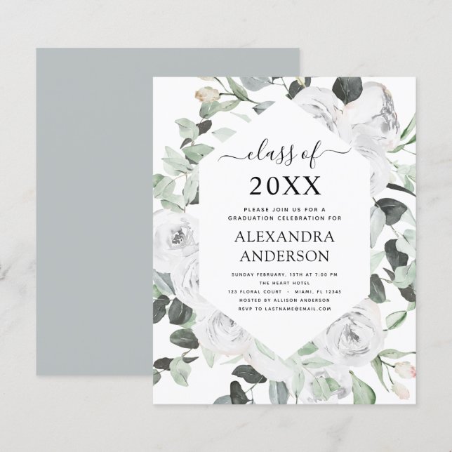 Papier Budget 2022 Eucalyptus Graduation Floral Roses (Devant / Derrière)