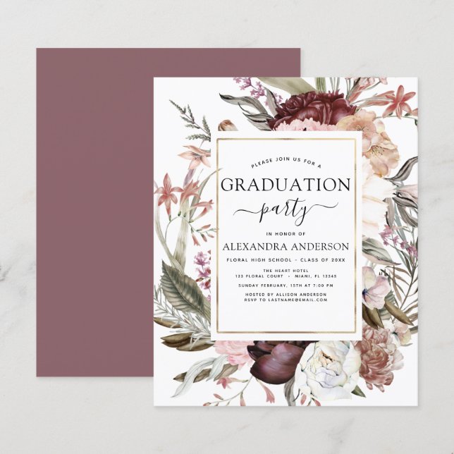 Papier Budget 2022 Graduation Boho Dusty rose Bourgogne (Devant / Derrière)