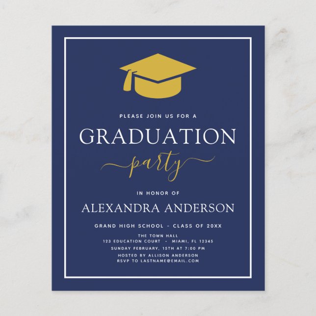 Papier Budget 2022 Graduation Marine Blue Gold Invitation (Devant)