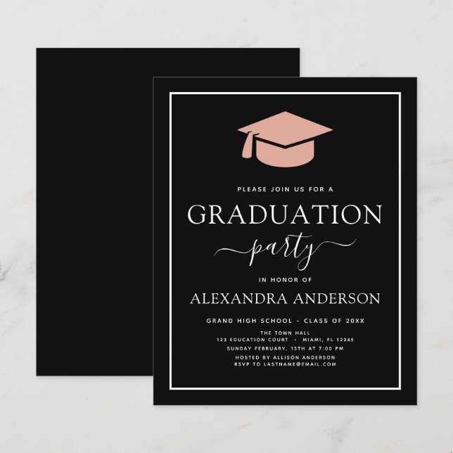 Papier Budget 2022 Graduation Party Blush Pink Black (Devant / Derrière)