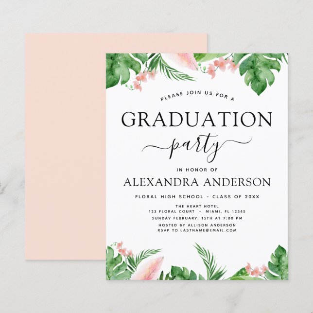 Papier Budget 2022 Graduation Tropical Palm Floral (Devant / Derrière)