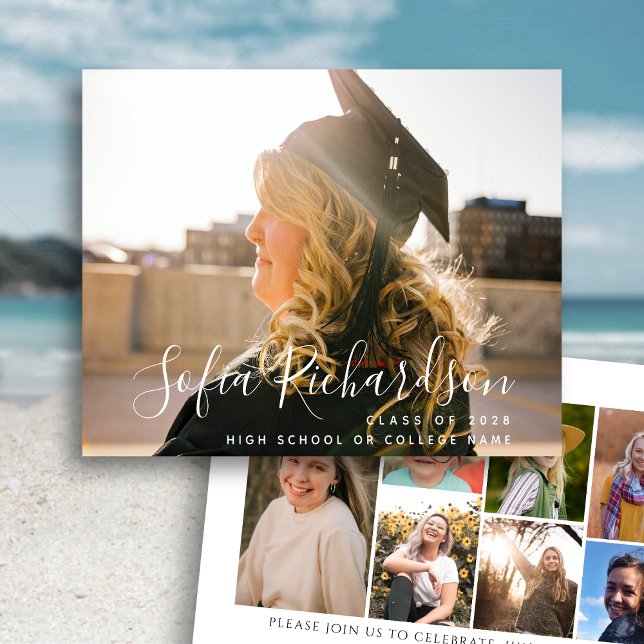 Papier Budget 2022 Script moderne 8 Photo Grad Invitation (Créateur téléchargé)