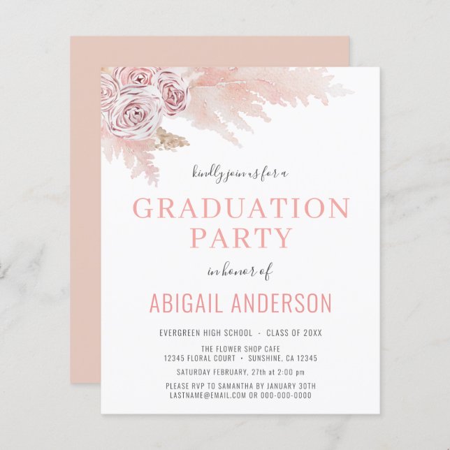 Papier Budget 2023 Boho Graduation Floral Invitation (Devant / Derrière)