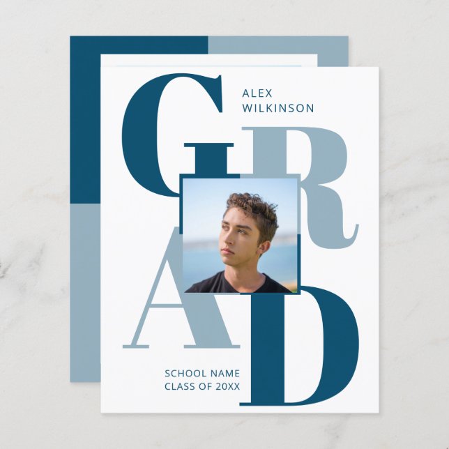 Papier BUDGET 2023 Moderne Bleu Script 2 Invitation photo (Devant / Derrière)