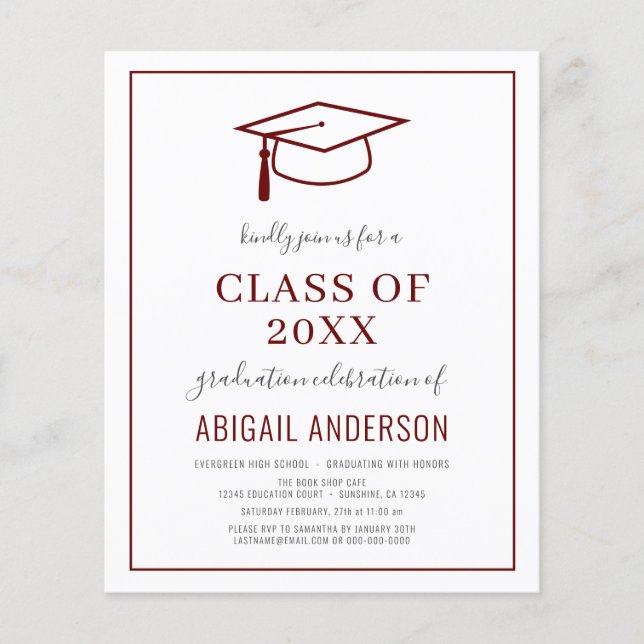 Papier Budget 2023 Simple Graduation Photo Invitation (Devant)
