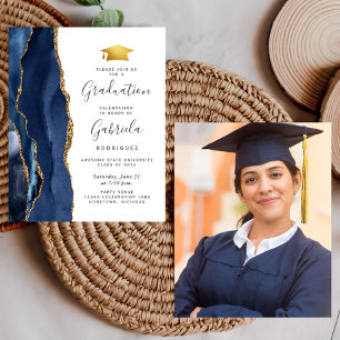 Papier Budget 2024 Graduation Blue Agate Photo Invitation