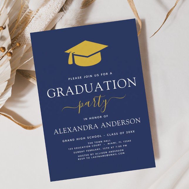 Papier Budget 2025 Graduation Marine Blue Gold Invitation (Créateur téléchargé)