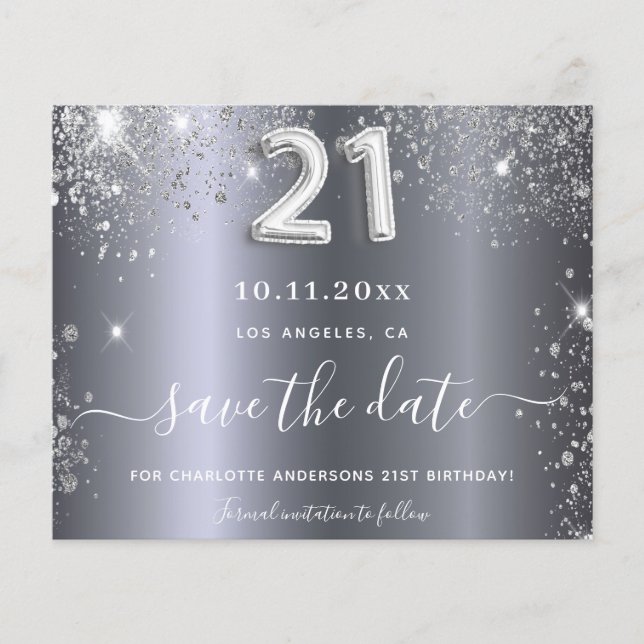 Papier Budget 21e anniversaire argent parties scintillant (Devant)