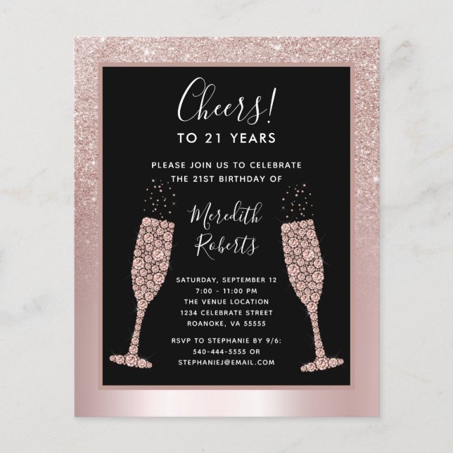 Papier Budget 21e anniversaire Champagne Invitation de la (Devant)