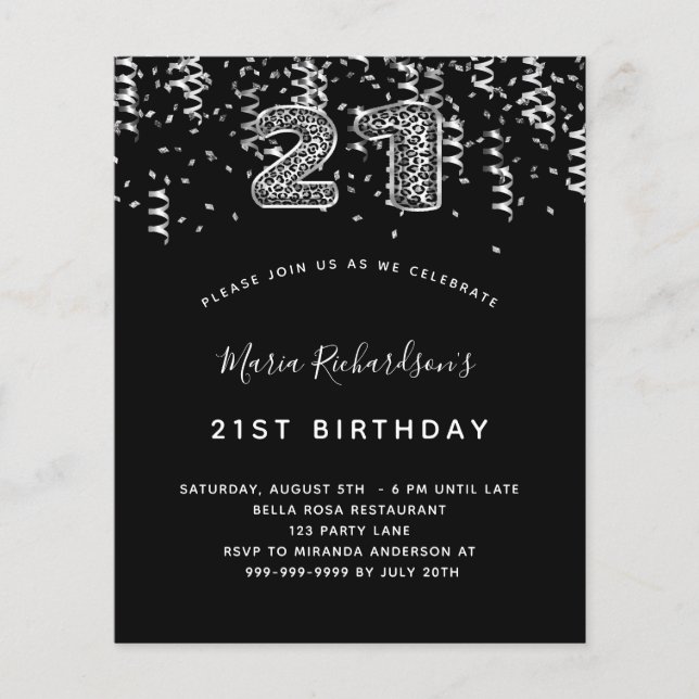 Papier Budget 21e anniversaire de la fête léopard d'argen (Devant)