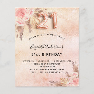Papier Budget 21e anniversaire pampas herbe invitation ro