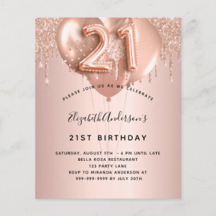 Papier Budget 21e anniversaire rose ballons d'or blush