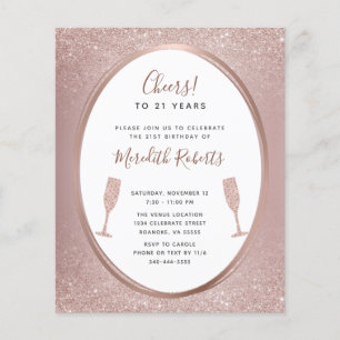 Papier Budget 21e Anniversaire Rose Invitation Champagne 