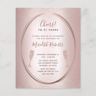 Papier Budget 21e Anniversaire Rose Invitation Champagne 