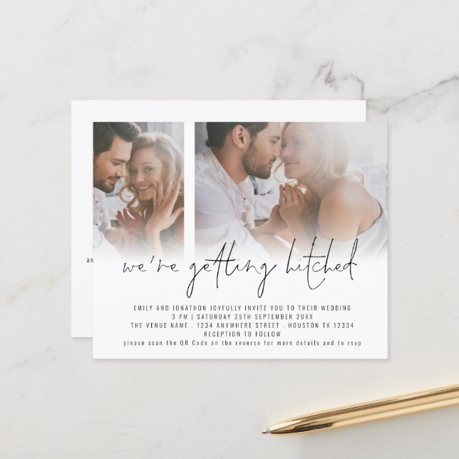 Papier Budget 2 Photo Code QR Mariage Prend le Nœud (Devant/Arrière en situation)