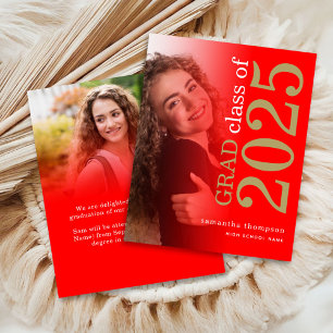 Papier Budget 2 photo Red Gold 2024 Graduation Annonce