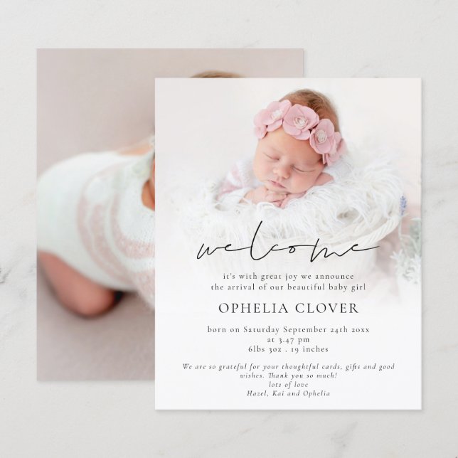 Papier Budget 2 Photos Overlay Gold Welcome Birth (Devant / Derrière)