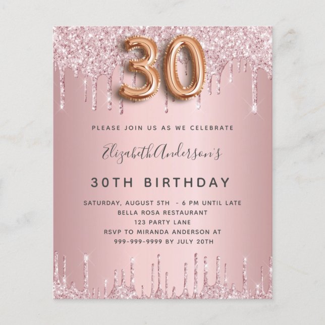 Papier Budget 30e anniversaire rose poussiéreux gouttes d (Devant)
