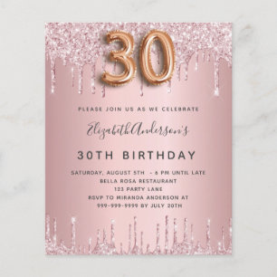 Papier Budget 30e anniversaire rose poussiéreux gouttes d