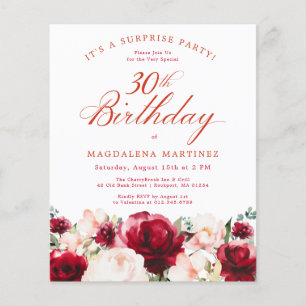 Papier Budget 30e anniversaire Surprise Party Rose rouge