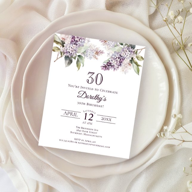 Papier BUDGET 30e fête d'anniversaire Purple Lilac Floral (Créateur téléchargé)