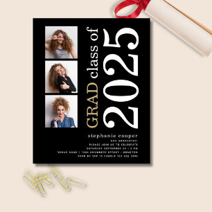 Papier Budget 3 photo Bold 2025 Black Graduation Invitati