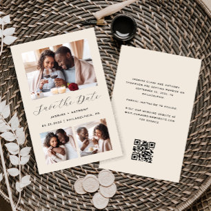 Papier Budget 3-Photo Code QR Beige Faire-Part de Mariage